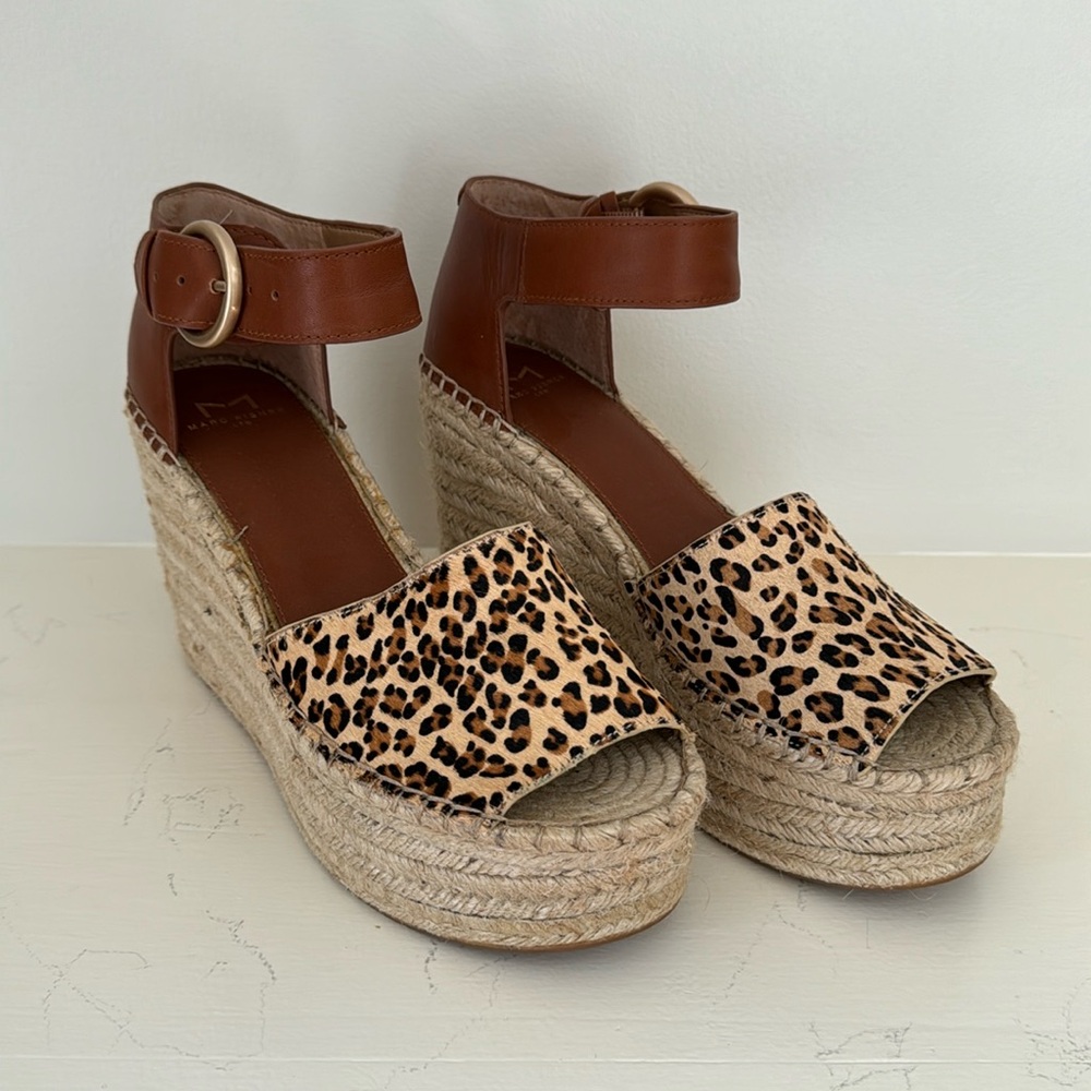 Brown and leopard Marc Fisher espadrille wedge. Never worn size 8.5.